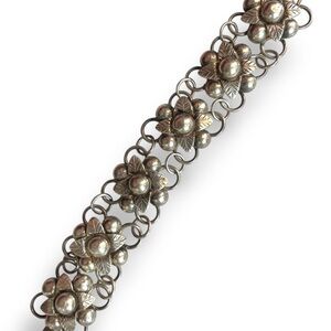 Elegant Vintage Taxco Silver Floral Bracelet La Cucaracha